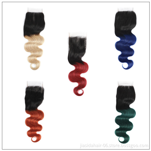 Colored Hair Brazilian Body Wave Top HD Transparent 4x4 Lace Closure With Bundles Remy 100% Human Hair Weaves